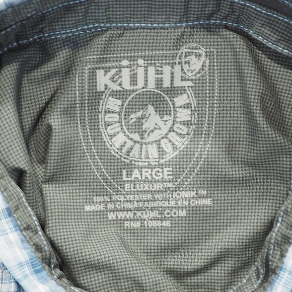Kuhl Shirt Mens Large Blue Tartan Plaid Eluxur Outdoor Hike Preppy Flap Pockets - Picture 3 of 11